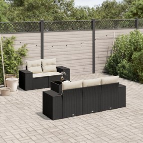 6 pcs conjunto sofás de jardim c/ almofadões vime PE preto