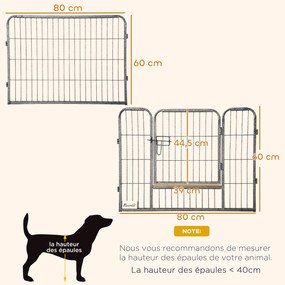 Parque para cães, recinto para cães com 16 painéis modulares e dobráveis, portátil, em aço, com portas de 80 x 60, cinzento