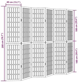 Biombo com 6 painéis madeira de paulownia maciça preto