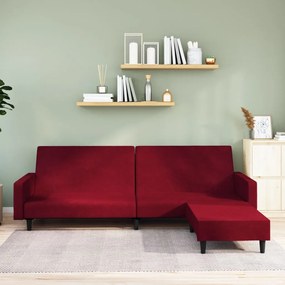 vidaXL Sofá-cama de 2 lugares com apoio de pés veludo vermelho tinto