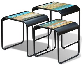 Mesas de encastrar 3 pcs madeira reciclada maciça