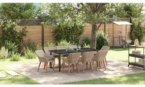 Conjunto de sala de jantar 9 pcs Cinza claro e preto