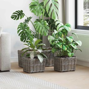 vidaXL Cesta de Plantas com armazenamento 3 pcs Cinzeto Rattan Kubu