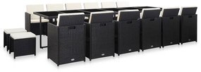 vidaXL 17 pcs conjunto jantar exterior com almofadões vime PE preto
