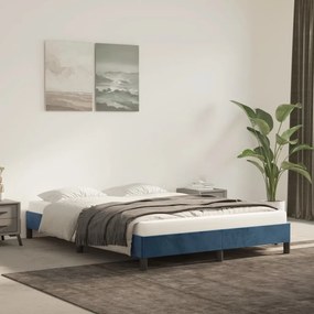Estrutura de cama sem colchão 140x200 cm veludo azul-escuro