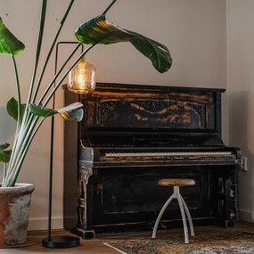 Candeeiro de pé design preto com latão e vidro âmbar - Zuzanna