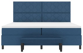 Cama Box Spring com Colchão &amp; Banco Azul 200x200 cm Tecido
