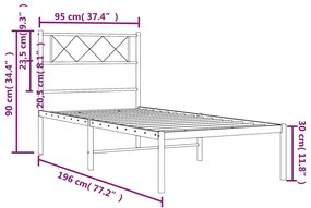 Estrutura de cama com cabeceira 90x190 cm metal branco