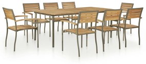 vidaXL 9 pcs conjunto de jantar exterior madeira acácia maciça e aço