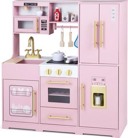 Cozinha Infantil de Brincar, 93 x 29,5 x 96 cm, Luzes e Sons Realistas, Rosa