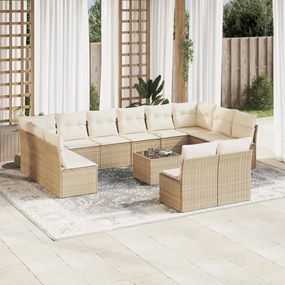 13 pcs conjunto de sofás p/ jardim com almofadões vime PE bege