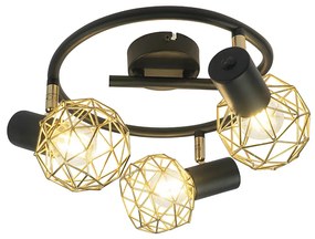 Plafon design preto/ouro 3-luzes - MESH Moderno,Design