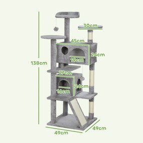 Arranhador para gatos com 138 cm de altura, torre de brincadeiras para gatos com arranhador, plataformas, 2 compartimentos abertos, 49 x 49 x 138 cm,
