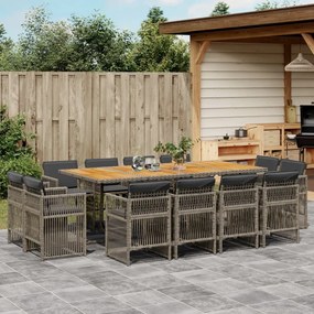 vidaXL 13 pcs conjunto jantar p/ jardim c/ almofadões vime PE cinzento