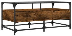 Mesa de centro c/topo de vidro 98,5x50x45cm carvalho fumado aço