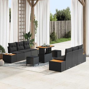 vidaXL Conjunto de Sofá de Jardim 9 pcs Preto Rattan Sintético