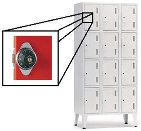 Cacifos Metálicos Triplo Cinza 12 Cacifos 1900x900x500 mm Combinação em Roleta