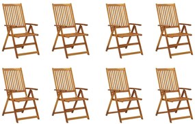 Cadeiras de jardim dobráveis c/ almofadões 8 pcs acácia maciça