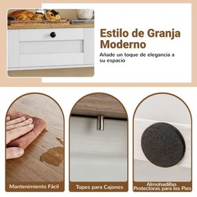 Mesa Consola Estilo Rústico 106 x 30 x 81,5 cm com 2 Gavetas e Prateleira de Armazenamento para Sala de Estar, Cozinha ou Sala de Jantar Branca
