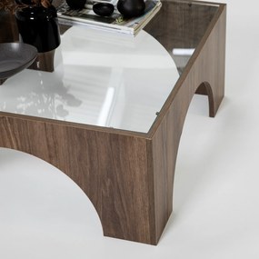 Mesa de Café Seine - Transparente e Nogueira - 80x35x80 cm