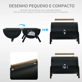 Outsunny Churrasqueira portátil a carvão com 2 grelhadores Cozinha com puxador e fechadura para churrasco Picnic Camping 42x26x42 cm Preto