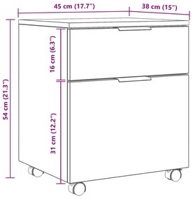 Gabinete Móvel vidaXL com Rodas Carvalho Preto 45x38x54 cm