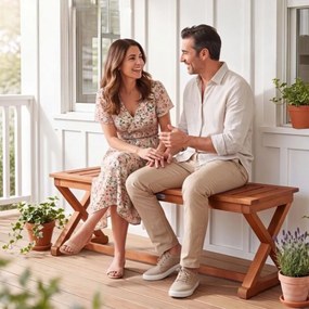 Banco de Jardim, 110 x 42 x 43 cm, Pernas em X, Castanho