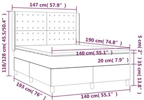 Cama box spring c/ colchão/LED 140x190 cm veludo preto