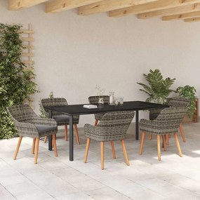 Conjunto de Jantar de Jardim 7 Peças Cinza em Rattan Sintético