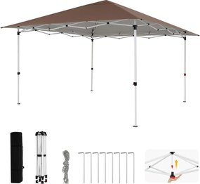 Tenda de Jardim Dobrável Emergente, 350 x 352 x 250 cm, Altura Ajustável em 3 Posições, Castanho