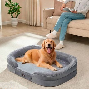 Cama para cães com bordas elevadas 106 x 76 x 18 cm cinza claro