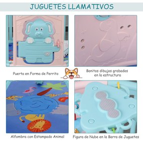 HOMCOM Parque infantil redondo Parque infantil de segurança para bebês Berço com Tapete Brinquedos divertidos Trava Dupla Altura 65,5 cm rosa e azul