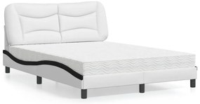 Cama com colchão 140x200 cm couro artificial preto e branco