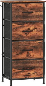 HOMCOM Cómoda 4 gavetas em tecido, móvel de arrumação com 4 bolsos, 2 ganchos, estrutura em aço, 45 x 30 x 94,5 cm, castanho | Aosom Portugal