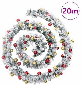 Grinalda de Natal com enfeites e luzes LED 20 m PVC verde