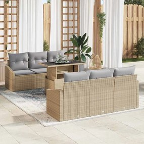 vidaXL Conjunto de Sofá de Jardim de 7 Peças com Almofadas Bege em Rattan Sintético
