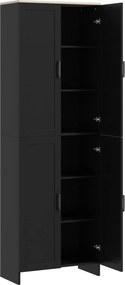 HOMCOM Armário de Cozinha Anti-Tombo Armário Multiusos com 4 Portas e Prateleiras Ajustáveis 60x30x170,5 cm Preto | Aosom Portugal