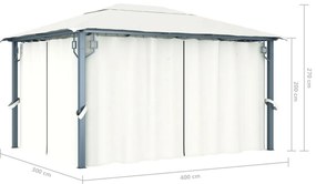 Gazebo com cortina 400x300 cm alumínio creme