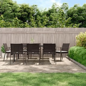 vidaXL 9 pcs conjunto de jantar p/ jardim com almofadões vime PE e aço