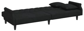 Sofá-cama 2 lugares c/ almofadas e apoio de pés veludo preto