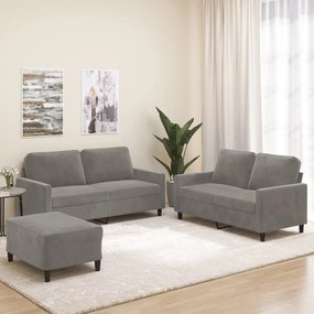 vidaXL 3 pcs conjunto de sofás com almofadões veludo cinzento-claro
