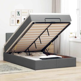 Cama otomana com colchão&amp;LEDs 120x190 cm tecido cinzento escuro
