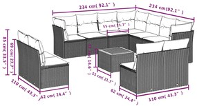 12 pcs conj. sofás jardim c/ almofadões vime PE bege misturado