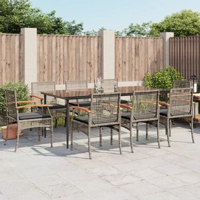 vidaXL 9 pcs conjunto de jantar p/ jardim c/ almofadões vime PE cinza