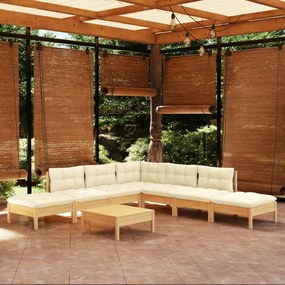 vidaXL 8 pcs conjunto lounge jardim c/ almofadões cor creme pinho