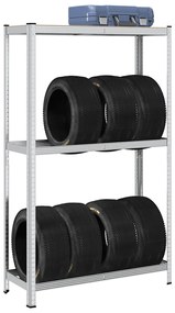 vidaXL Prateleira para pneus de 2 camadas prateada 110x40x180 cm aço