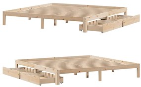 Estrutura de cama c/ gavetas 200x200 cm madeira de pinho maciça