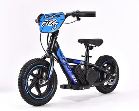 Bicicleta eléctrica para crianças RIRIBIKE RTX3 24V (12"), bateria de lítio, motor de 100W, travão de disco, assento ajustável em PU macio Azul