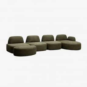 Sofá Modular Chaise Longue Direito De 4 Peças E Puff Estofado Giorgia Tecido Verde Exército - Sklum