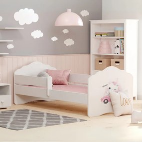 Cama infantil FALA gato 160x80 com grade branca - colchão e estrado incluído